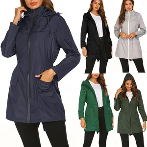 2021 autumn/winter hooded polyester waterproof jacket zipper women's raincoat outdoor mountaineering jacket