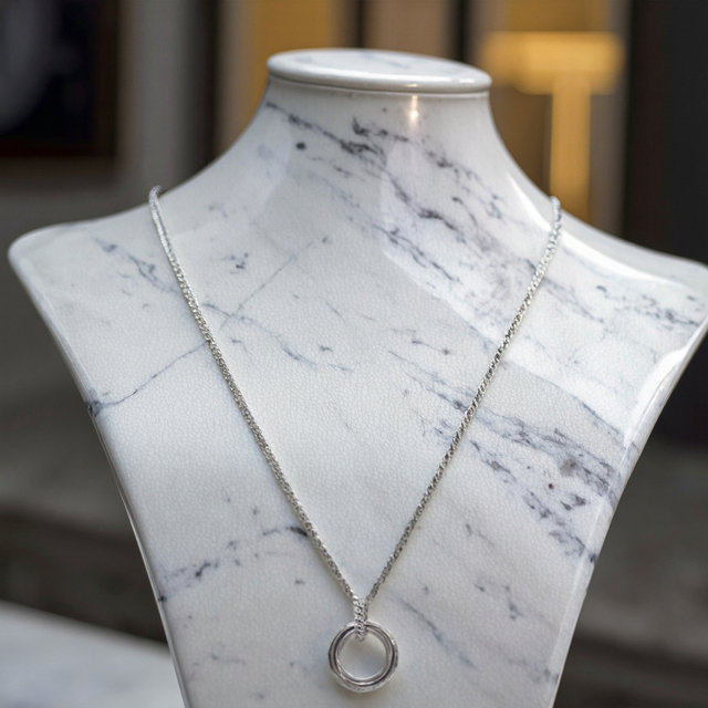Simple Design Rhodium Plated 925 Sterling Silver Link Chain Circle Necklace for Minimalist Party & Gift