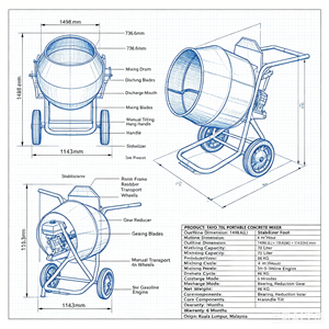 Bétonnière jaune TAYO avec moteur, capacité 70 litres, machine à mélanger le ciment portable pour travaux de construction - Product Image 5