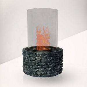 Bongo Outdoor Faux Cobble Metal Classic Table Top Fireplace with Heat &amp; <strong>Firescreen</strong> - Product Image 2