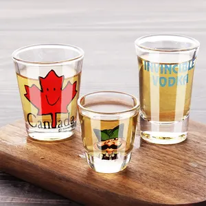 Vaso de cristal con impresión para bar, vaso de 2oz con diseño de logotipo personalizado de fondo grueso, de alta calidad, con impresión para bar, fiesta, regalo