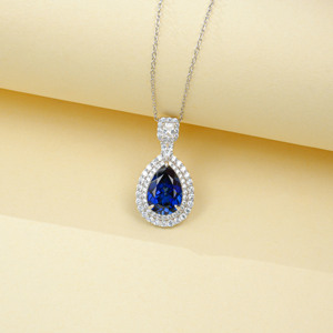 925 Silver Cultured Blue Sapphire <b>Necklace</b> <b>Necklace</b> Laboratory-Made Luxury Jewelry High-End Elegant Classic Style Hmonies H - Product Image 3
