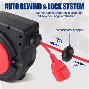 Enrouleur de câble automatique <span class=keywords><strong>mural</strong></span> EP 2300W 16A avec détection TUV, matériel d'installation inclus, rouge PP - Product Image 3