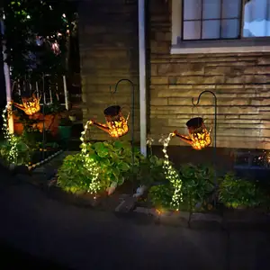 Luminária solar de metal tipo borboleta personalizada para jardim, lanterna decorativa suspensa em cascata com 6 fios de LED brilhantes