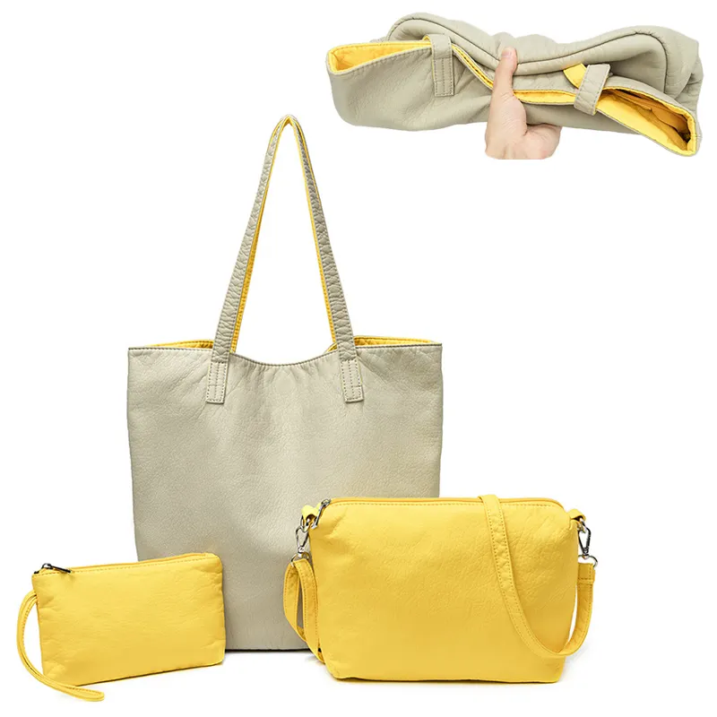 Bolsas e bolsas de couro macio para mulheres Moda Sacolas Alta qualidade Shoulder Bag Top Handle Satchel Bags Purse Set 3pcs