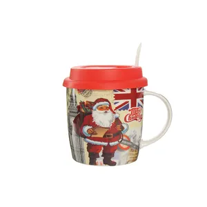 Venta al por mayor nuevas tazas de porcelana de hueso de cerámica con diseño de Navidad de Papá Noel impreso taza de café de cerámica