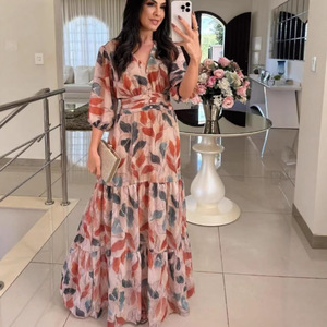 <span class=keywords><strong>Ropa</strong></span> de <span class=keywords><strong>Mujer</strong></span>, Vestido Largo Estampado Elegante y Moderno con Cuello en V <span class=keywords><strong>para</strong></span> <span class=keywords><strong>Mujer</strong></span>, Nuevo <span class=keywords><strong>para</strong></span> Verano - Product Image 1