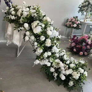Corredor de flores artificiales al por mayor, arreglo de pasillo de flores, camino de mesa de flores para decoración de boda