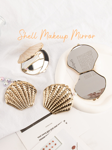 Wholesale Custom Logo Ocean Shell Metal Pocket <b>Mirror</b> Gold Silver Plated Folding Double Sided HD Glass Vanity <b>Mirror</b> Supply - Product Image 1