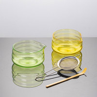 Ensemble de thé matcha en verre borosilicate de haute qualité, kit matcha traditionnel japonais, kit de préparation de matcha multicolores pour la cérémonie du thé