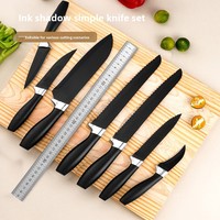 Ensemble de couteaux de cuisine en acier inoxydable 15 pièces, très vendu, avec manche long en plastique électroplaqué, tranchant, antiadhésif et peint, pour chef