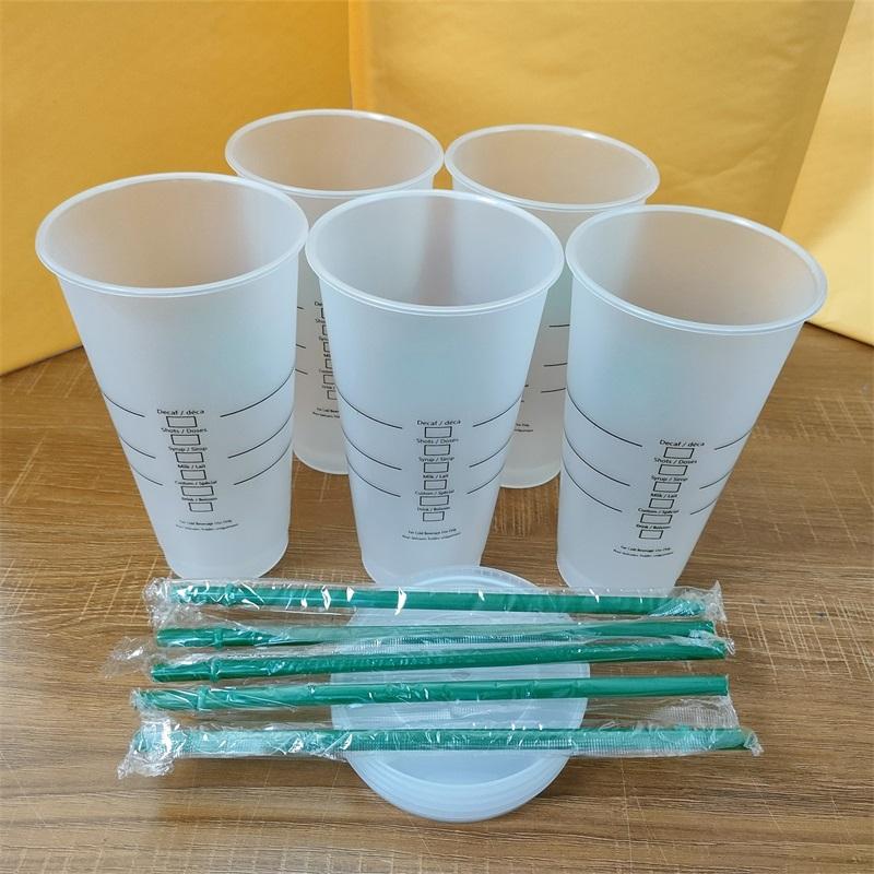 24oz/710ml custom logo Plastic Tumbler Reusable Clear Drinking Flat Bottom Cup Pillar Shape Lid Straw Mugs