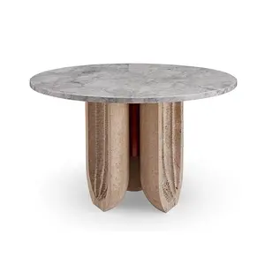 Home Furniture Acrylic Natural Marble Top Round Center Coffee Wooden Tables set For Living Room