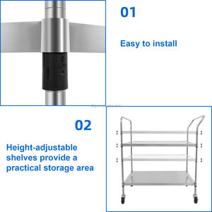 Chariot de service de restauration en acier inoxydable commercial réglable en hauteur - Product Image 4