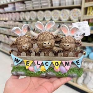 <b>Easter</b> Highland Cow Figurines With Bunny Ears And Letters Indoor Decor For Home Garden Desktop Bedroom - Product Image 3