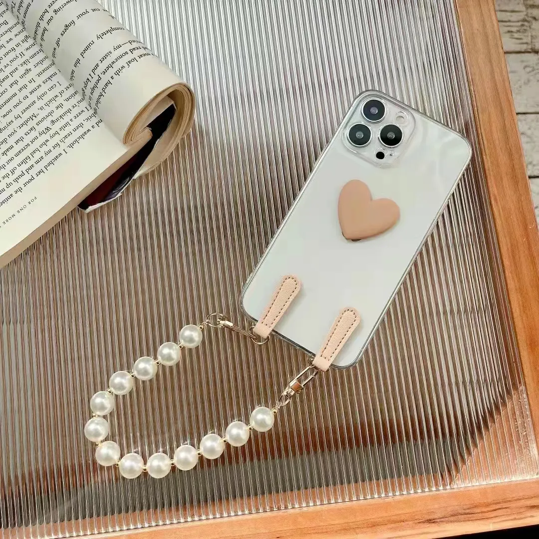 Cadenas de perlas cortas para teléfono móvil, cubiertas traseras transparentes de moda urbana para Iphone 11 12 13