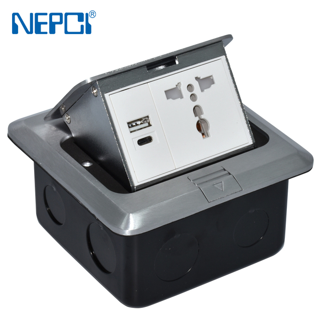 120X120 Stainless Steel Soft Pop up Floor Socket with Universal Power Socket and USB Charger XJY-TDC-1BM-S IP44 Ground Socket