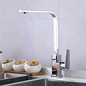 XKY Modern <strong>Square</strong> Seven-Shaped Kitchen <strong>Tap</strong> Hot Cold Mixer Sink Faucet 304 Stainless Steel Finish Ceramic Deck Mounted for Hotels - Product Image 2
