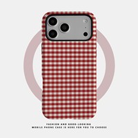 Étui magnétique à carreaux rouges et blancs 2-en-1 pour 17 Pro avec protection d'écran intégrée en film IMD antichoc compatible