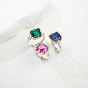 925 Sterling <b>Silver</b> Lab Grown <b>Emerald</b> <b>Ring</b> Two Tone Gold Plated Adjustable Women Engagement Jewelry K - Product Image 5