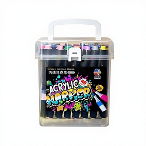 Marqueur acrylique à pointe souple personnalisé, ensemble de 48 couleurs en boîte portable, fournitures artistiques pour étudiants, stylo à couleurs superposées, <span class=keywords><strong>dessin</strong></span> et coloriage - Product Image 1