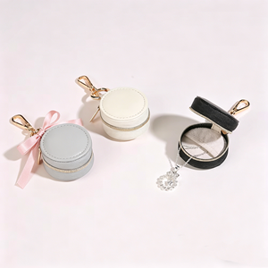 Eco-friendly Mini Round Zipper Jewelry <b>Cases</b> Portable Keychain Travel Organizer With Gold Hook - Product Image 3