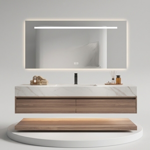 Customized Wall Mounted Bathroom Vanity Cabinet with Wood Grain Finish Moisture Resistant Plywood Sink Combo for Hotel Home - Product Image 4