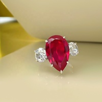 Bijoux fins pour femmes plaqué rhodium rubis coupe poire 1 ct zircon cubique CZ Solitaire bague de fiançailles