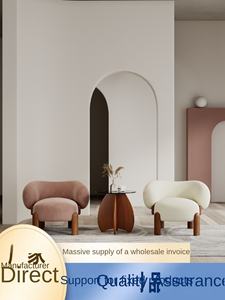 Fauteuil de salon en tissu de couleur neutre avec base en bois massif - Product Image 3