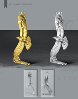 Trophée Sculpture Métallique Aigle du Désert Volant de Haute Qualité au Design Unique avec Placage Or - Décoration d'Intérieur, Cadeau, Technique de Moulage