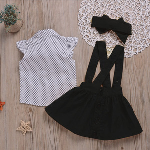 Conjunto de Ropa para Bebé Niña, Camisa de Manga Corta con Lazo, Falda con Tirantes y Diadema, 3 Piezas, Uniforme Escolar H19030 - Product Image 2