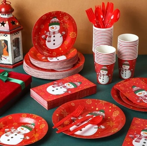 Giáng sinh Giấy Bộ đồ ăn thiết lập  giáng sinh nguồn cung cấp bên giấy tấm màu đỏ màu xanh lá cây giấy dùng một lần đồ ăn - Product Image 1