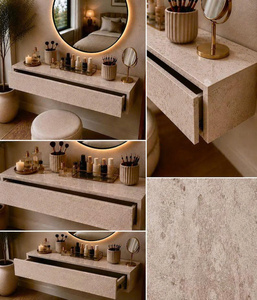 Moderno tocador de maquillaje montado en la pared con cajones de almacenamiento, aspecto de travertino para decoración de dormitorio, tocador de maquillaje flotante. - Product Image 6