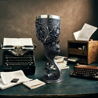 Gobelet à vin Dragon Rouge 3D, Calice en résine avec revêtement en acier inoxydable, Coupe décorative gothique médiévale pour Dungeons & Dragons