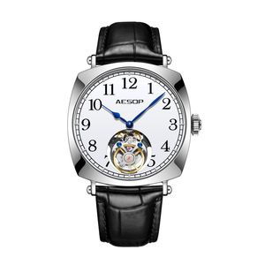 Montre mécanique pour homme AESOP Flying Tourbillon, cadran squelette, bracelet en cuir de luxe - Product Image 1