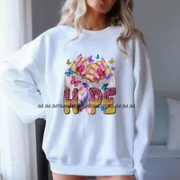 Adesivi DTF Termoadesivi Lavabili con Citazioni di Speranza sul Cancro al Seno e Nastro Floreale Rosa, Pronti per la Stampa su Abbigliamento