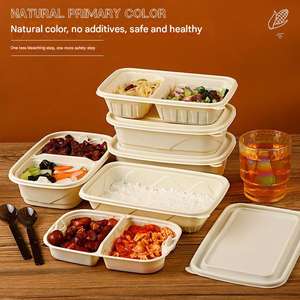 Boîtes à emporter écologiques biodégradables en amidon de maïs, contenants jetables pour plats à emporter, bols à déjeuner, compatibles micro-ondes - Product Image 2