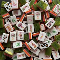 Set Mahjong Amerika Mewah Modern Lipat Grosir dengan Ubin Akrilik Marmer Hijau dan Garis-garis Pink Oranye Karya Seni Kustom