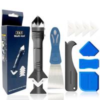 Kit d'outils de finition 3-en-1 en acier inoxydable avec racloir à silicone pour l'élimination du mastic et du coulis