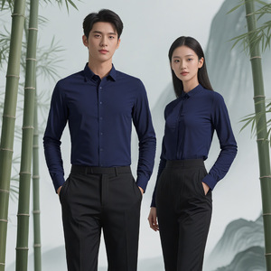 Light Blue Business Shirt Unisex Long Sleeve Solid Color Wrinkle Resistant Formal Wear For Interviews And Office Use - Product Image 4