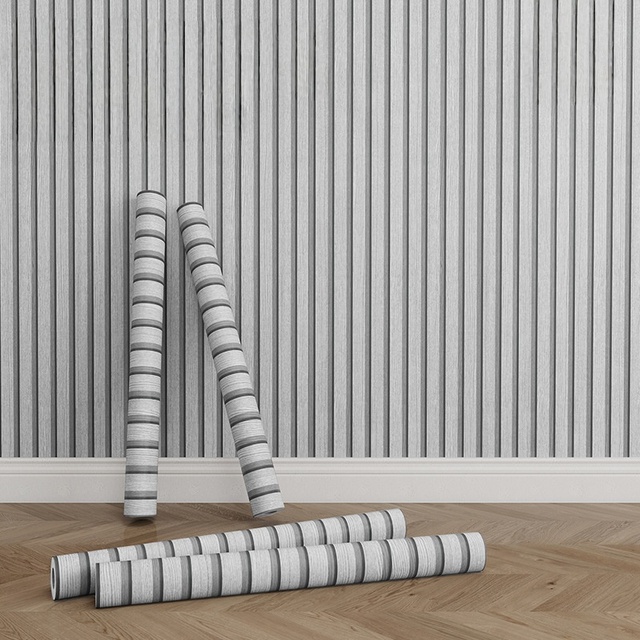Modern Grille Wood Grain PVC Wallpaper Self-Adhesive Waterproof Moisture-Proof Living Room Background Wall Ugly Wall Decoration