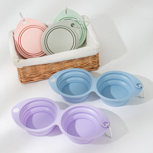 Bols de voyage pliables pour animaux de compagnie, double compartiment, en silicone, pour eau et nourriture, anti-fuite, portables, pour la randonnée, le camping et les promenades en extérieur - Product Image 4