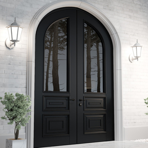 Arch tasarım ve cam paneller ile Cosyhouse özel açık ahşap çift kapı, ev giriş için klasik geleneksel tarzı - Product Image 1