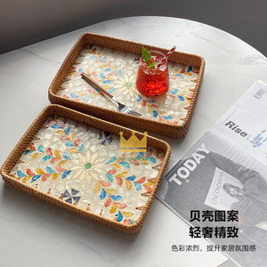 Bandeja de Almacenamiento Rectangular Tejida a Mano de Ratán, Decorativa, Ecológica, Portátil, para Sala de Estar, Hogar, Estilo Retro de Lujo Ligero, para Uso en Restaurantes - Product Image 4