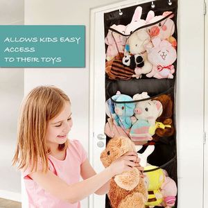 Organisateur de rangement pour jouets en peluche à suspendre sur la porte, multifonctionnel, 4 poches, pour chambre d'enfant - Product Image 5