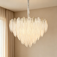 Lustre en verre plume, suspension LED pour plafond haut, idéal salon, chambre, salle à manger, hauteur réglable, télécommande