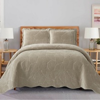 Parure de lit trois pièces classique en tissu de soie matelassé brodé tridimensionnel, couleur unie, drap-housse chaud double face