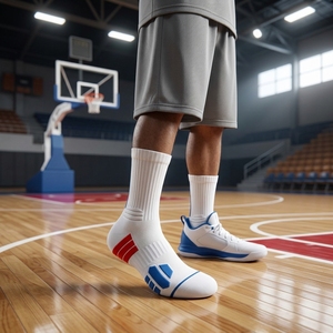 Chaussettes de sport athlétiques blanches, roses, bleues, couleur personnalisée, respirantes, en spandex et polyester, pour adultes, été, course à pied - Product Image 2