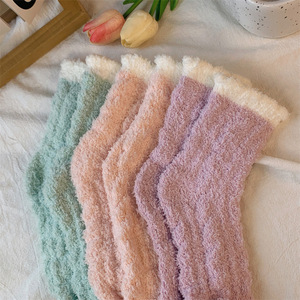 Coral Fleece Women <b>Socks</b> Thick Cotton Lined Warm Home <b>Sleep</b> Floor <b>Socks</b> Autumn Winter Pink Blue Green White Gray - Product Image 4