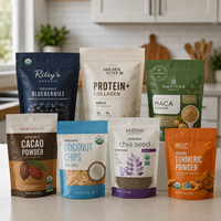 Op maat gemaakte Doypack staande zak met bovenrits voor gedroogd fruit, noten en gemengde noten (pinda's, walnoten, pijnboompitten, cashewnoten) verpakking